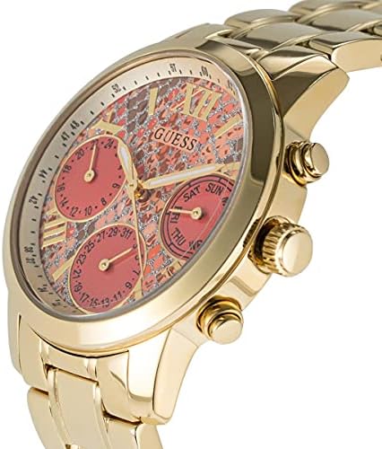 Guess Mini Sunrise Quartz Analog Orange Dial Gold Steel Strap Watch For Women - W0448L7