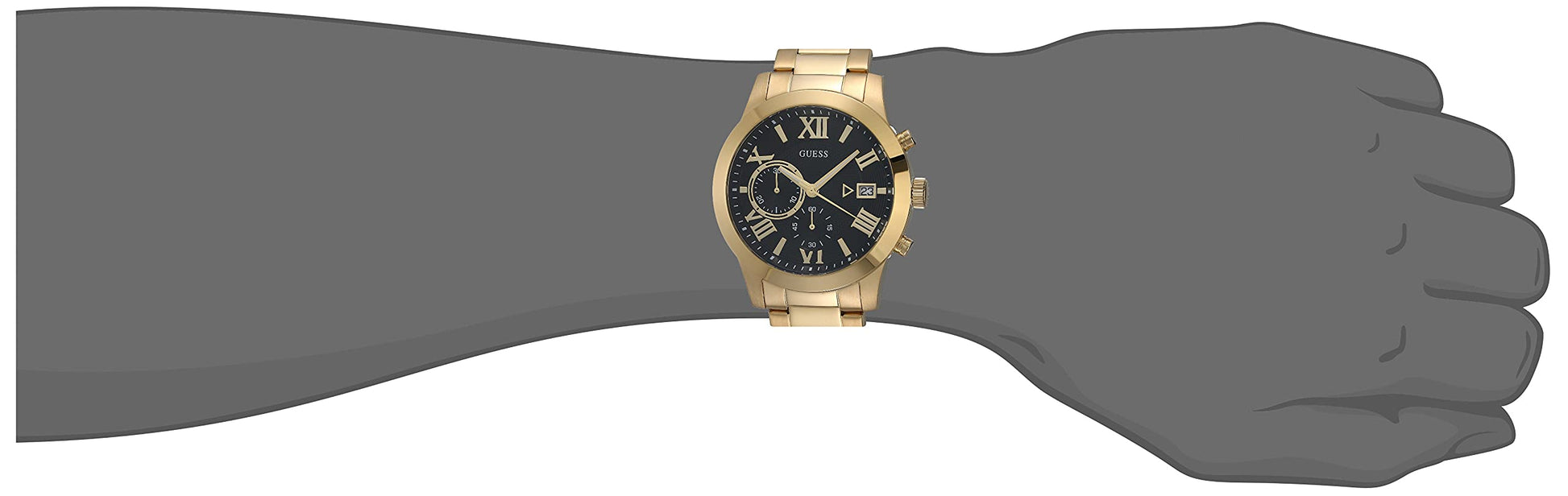 Guess Atlas Chronograph Black Dial Gold Steel Strap Watch for Men - W0668G8