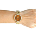 Michael Kors Darci Amber Dial Gold Steel Strap Watch for Women - MK3408