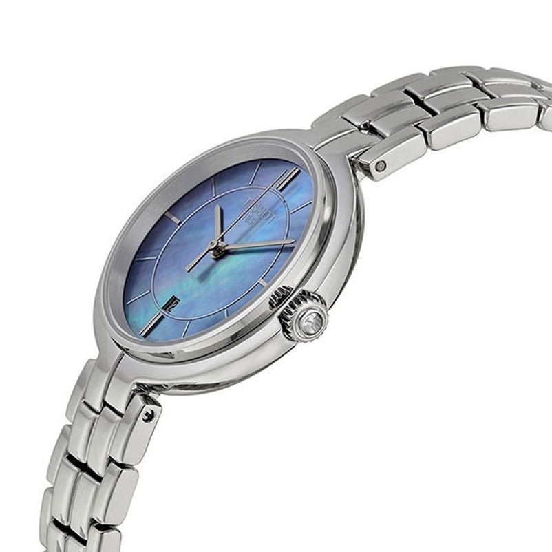 Tissot T Lady Flamingo Mother of Pearl Blue Dial Silver Steel Strap Watch For Women - T094.210.11.121.00