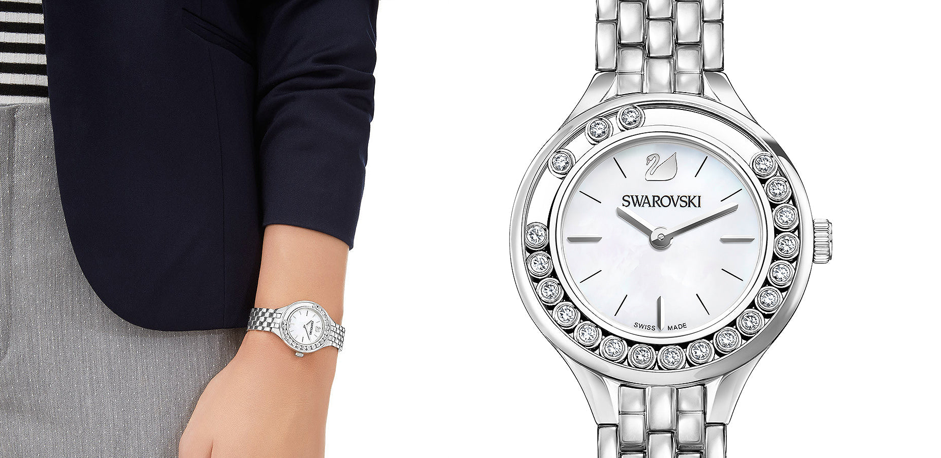 Swarovski Lovely Crystals Mini White Dial Silver Steel Strap Watch for Women - 5242901