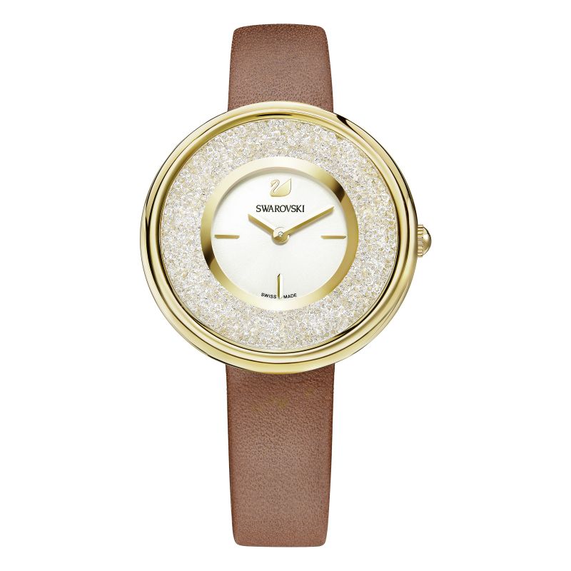 Swarovski Crystalline Pure White Dial Brown Leather Strap Watch for Women - 5275040