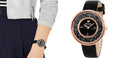 Swarovski Crystalline Pure Black Dial Black Leather Strap Watch for Women - 5275043