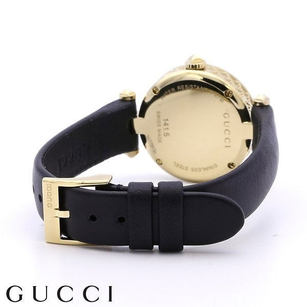 Gucci Diamantissima Mother of Pearl Dial Black Leather Strap Watch For Women - YA141505