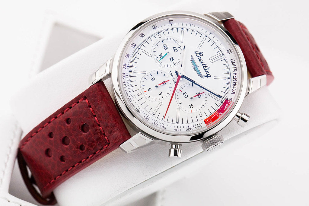 Breitling Top Time B01 Ford Thunderbird White Dial Red Leather Strap Watch for Men - AB01766A1A1X1