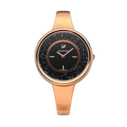 Swarovski Crystalline Pure Black Dial Rose Gold Steel Strap Watch for Women - 5295334