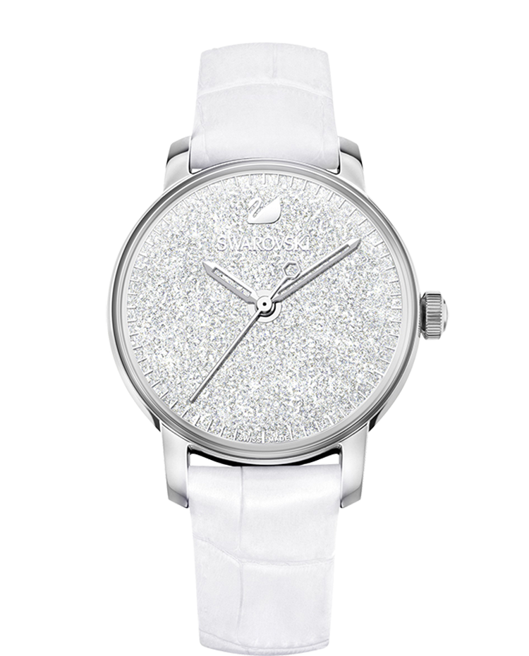 Swarovski Crystalline Hours Silver Dial White Leather Strap Watch for Women - 5295383