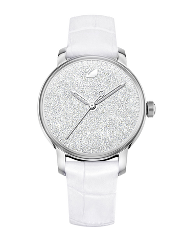 Swarovski Crystalline Hours Silver Dial White Leather Strap Watch for Women - 5295383