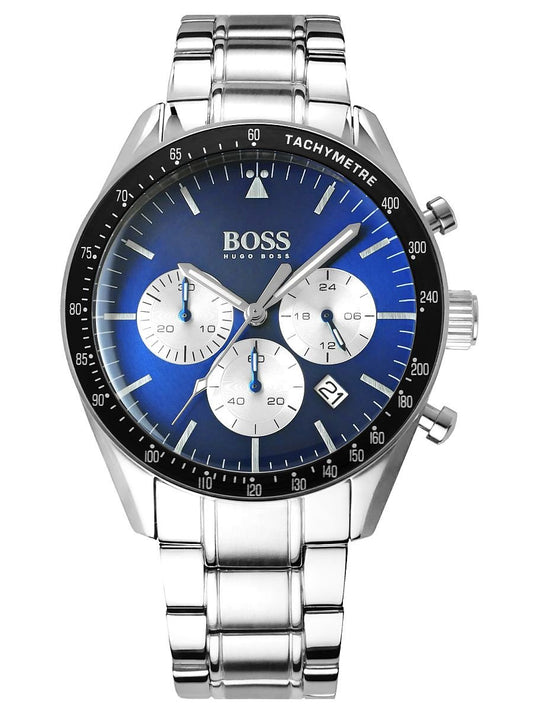 Hugo Boss Chronograph Blue Dial Silver Steel Strap Watch for Men - 1513630