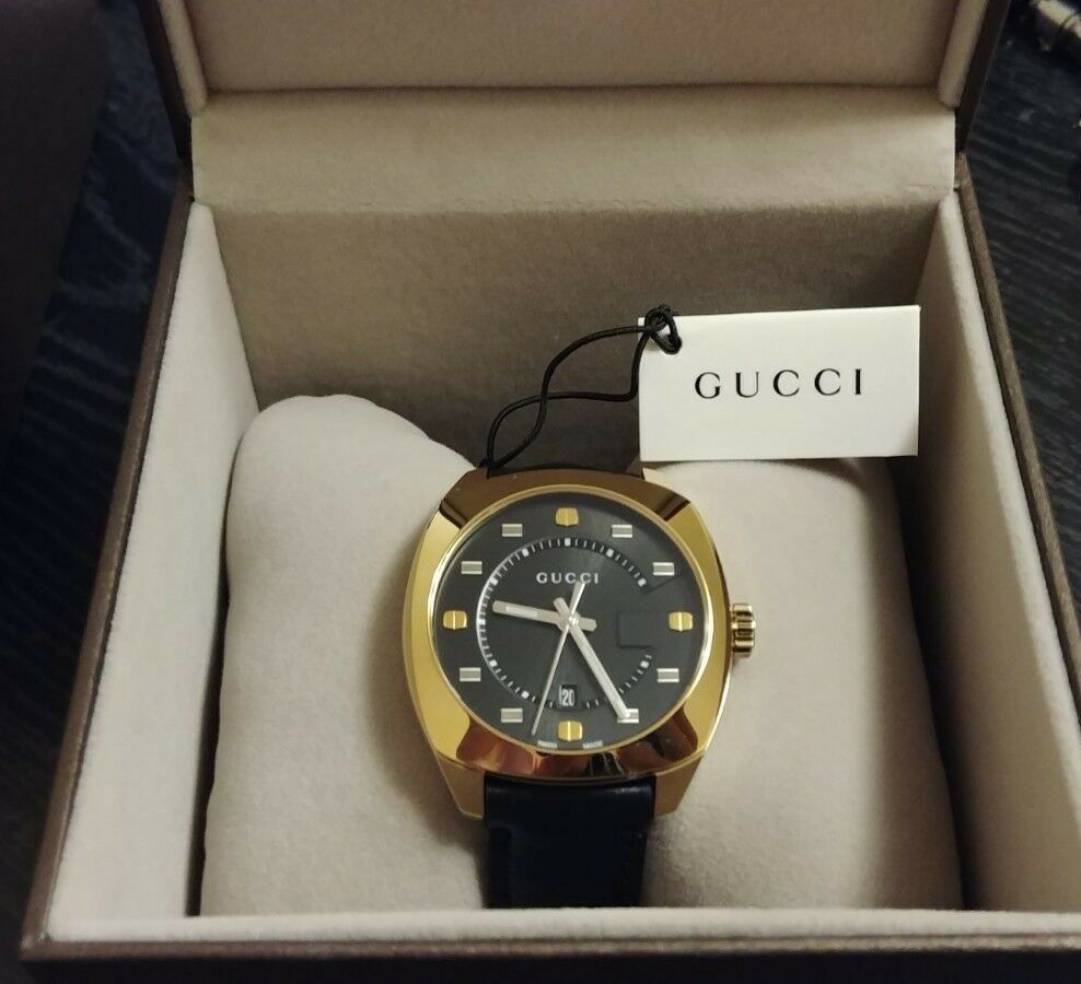 Gucci GG2570 Quartz Black Dial Black Leather Strap Watch For Men - YA142310