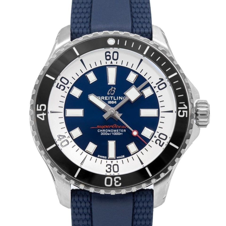 Breitling Superocean Automatic 44 Blue Dial Blue Rubber Strap Watch for Men - A17376211C1S1