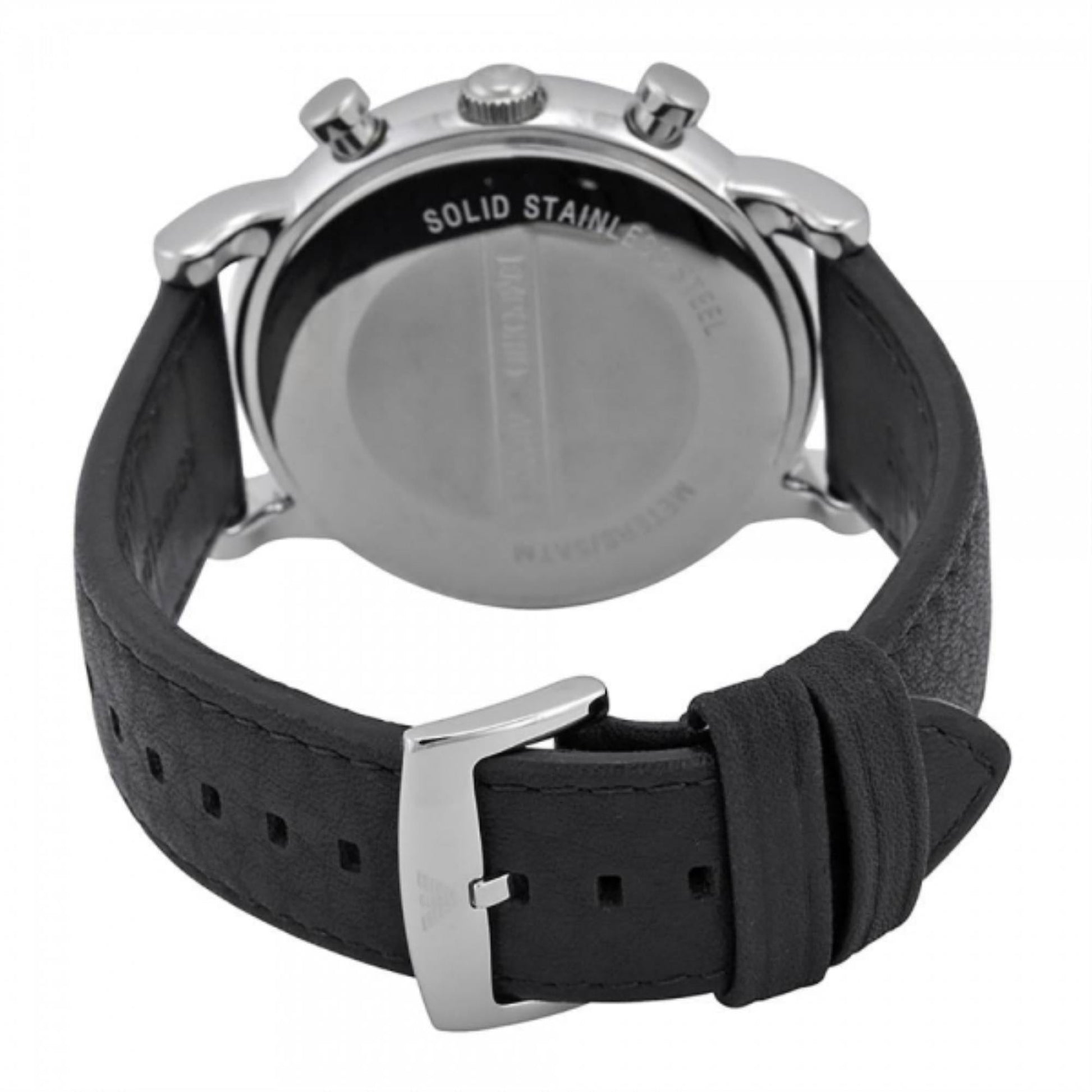 Emporio Armani Classic Quartz Chronograph White Dial Black Leather Strap Watch For Men - AR1807