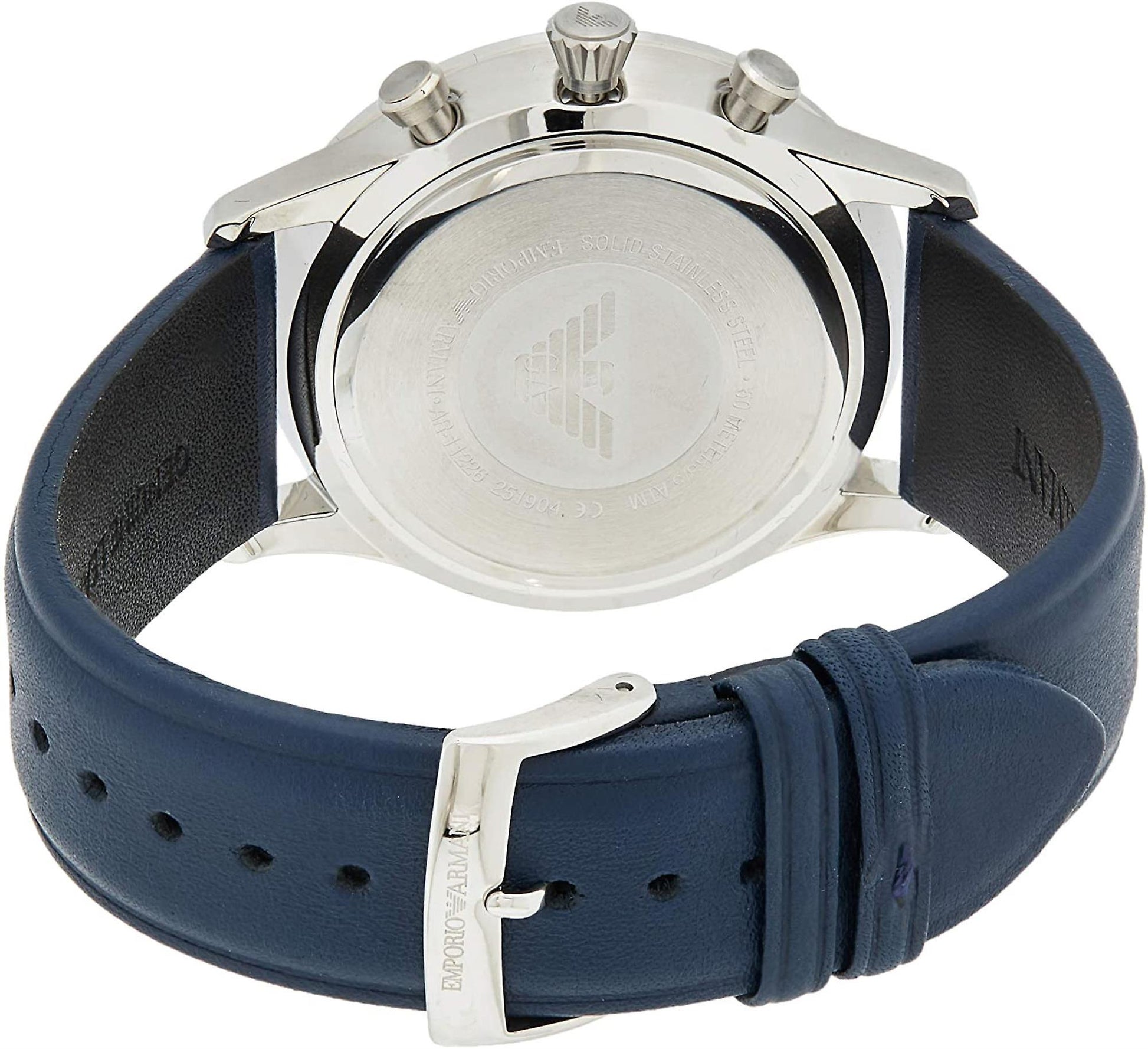 Emporio Armani Giovanni T Bar Chronograph Quartz Blue Dial Blue Leather Strap Watch For Men - AR11226