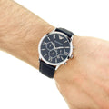 Emporio Armani Giovanni T Bar Chronograph Quartz Blue Dial Blue Leather Strap Watch For Men - AR11226