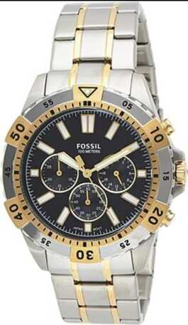 Fossil Garrett Analog Black Dial Two Tone Steel Strap Watch for Men - FS5771