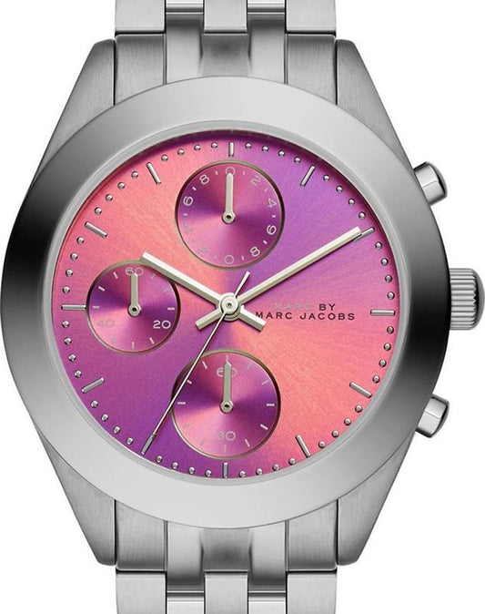 Marc Jacobs Peeker Pink & Purple Dial Silver Stainless Steel Strap Watch for Women - MBM3372