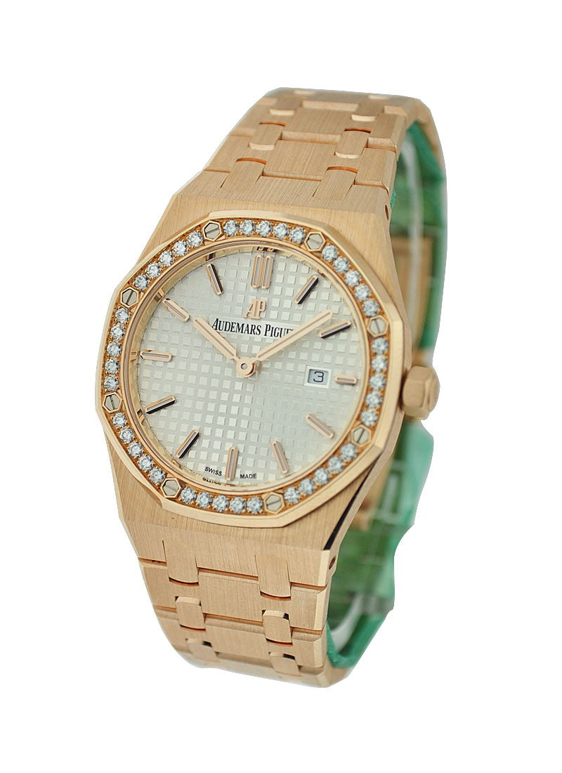 Audemars Piguet Royal Oak Quartz White Dial Rose Gold Steel Strap Watch for Women - 67651OR.ZZ.1261OR.01