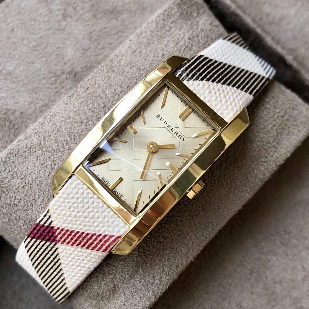 Burberry Nova Gold Dial Dial Beige Leather Strap Watch for Women - BU1582