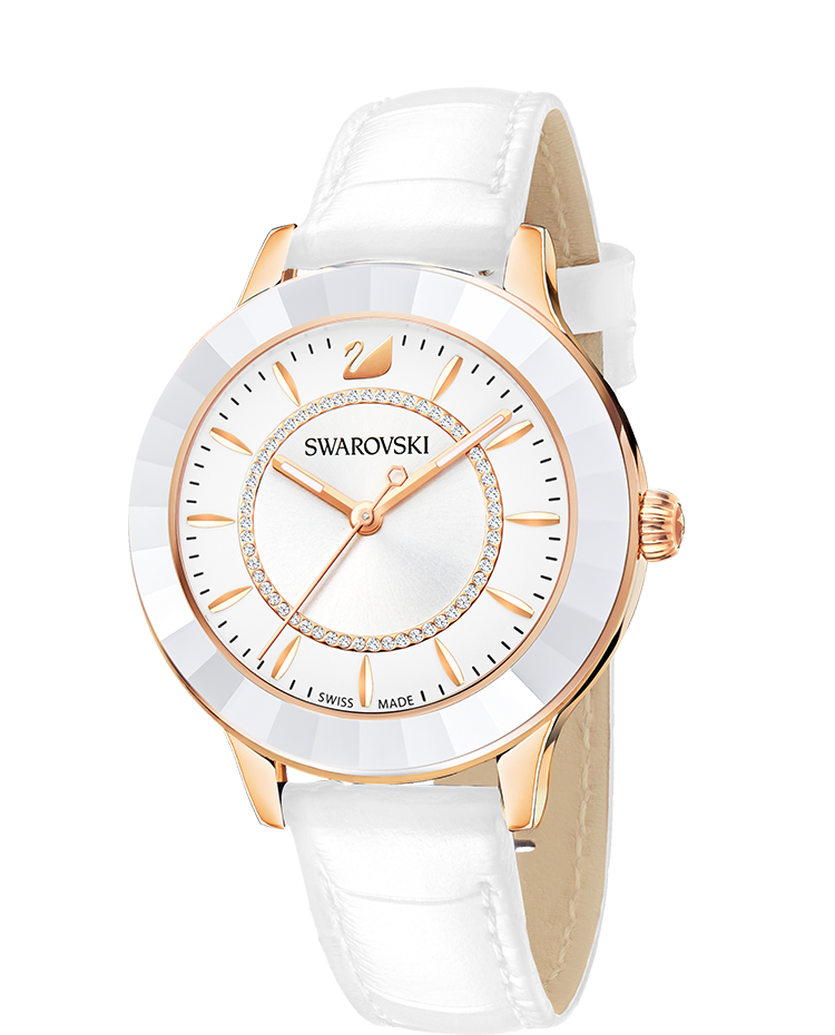 Swarovski Octea Lux White Dial White Leather Strap Watch for Women - 5414416