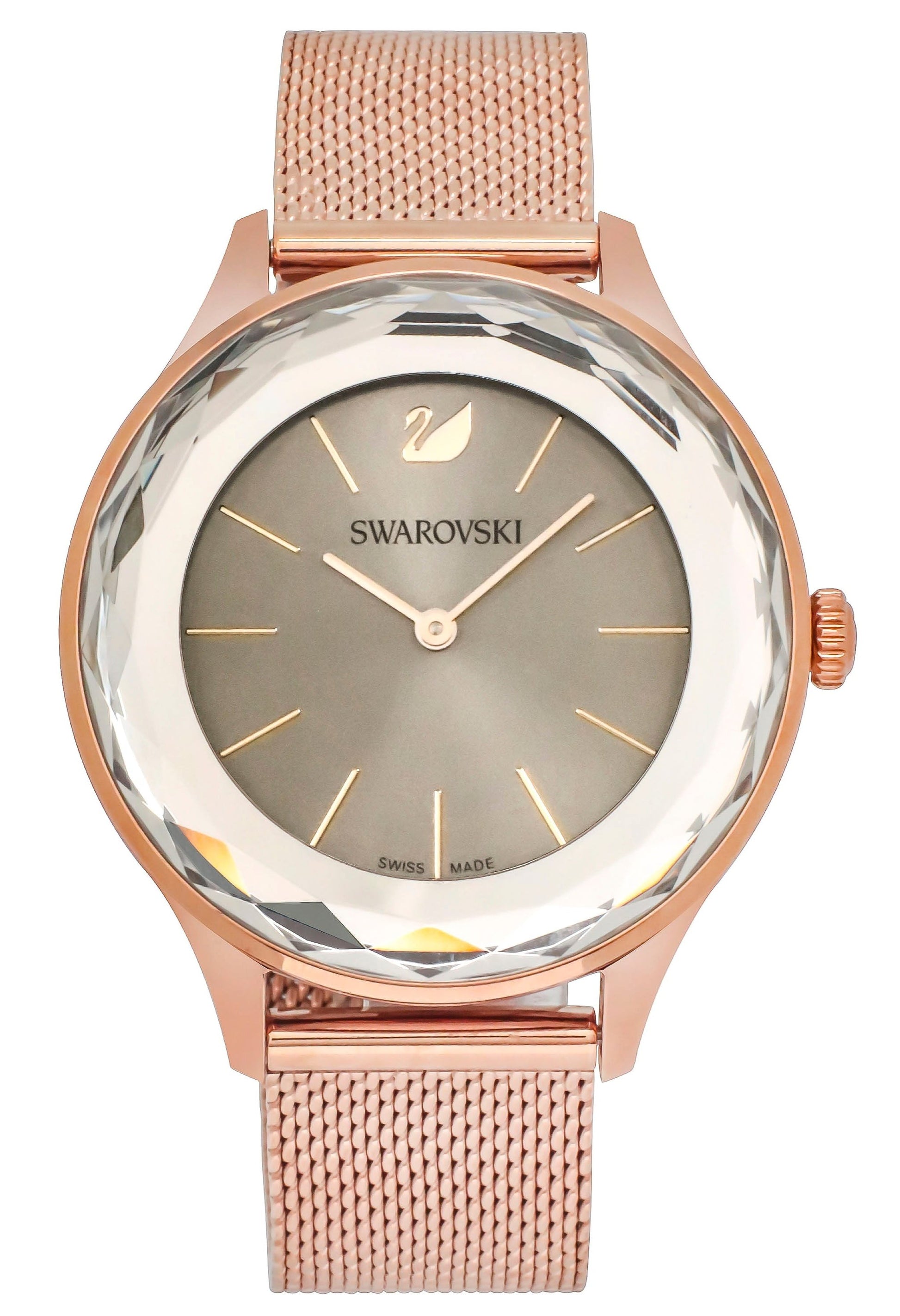 Swarovski Octea Nova Grey Dial Rose Gold Mesh Bracelet Watch for Women - 5451634