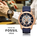 Fossil Grant Automatic Blue Dial Blue Leather Strap Watch for Men - ME3029