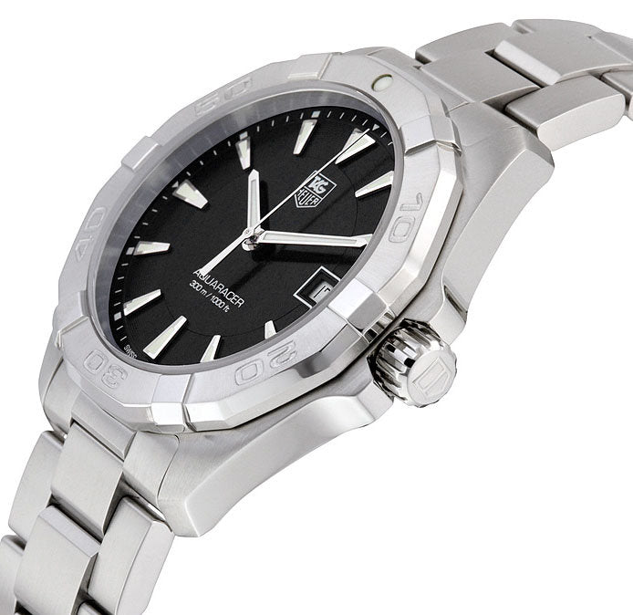 Tag Heuer Aquaracer Quartz Black Dial Silver Steel Strap Watch for Men - WAY1110.BA0928