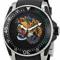 Gucci Dive Embroidered Tiger Motif Black Dial Black Rubber Strap Watch For Men - YA136318