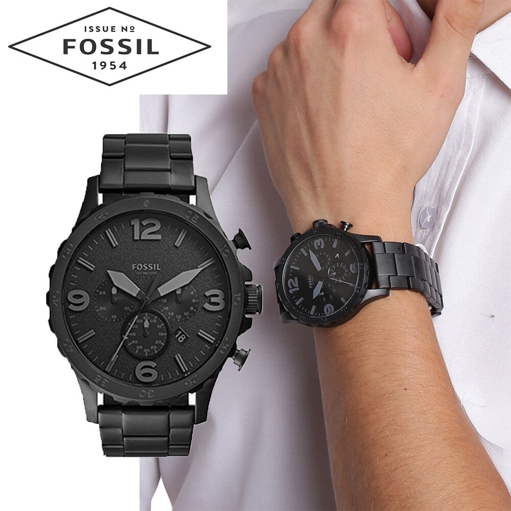 Fossil Nate Chronograph Black Dial Black Steel Strap Watch for Men - JR1401