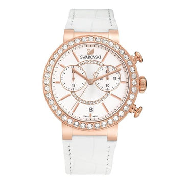 Swarovski Citra Sphere Chrono White Dial White Leather Strap Watch for Women - 5080602