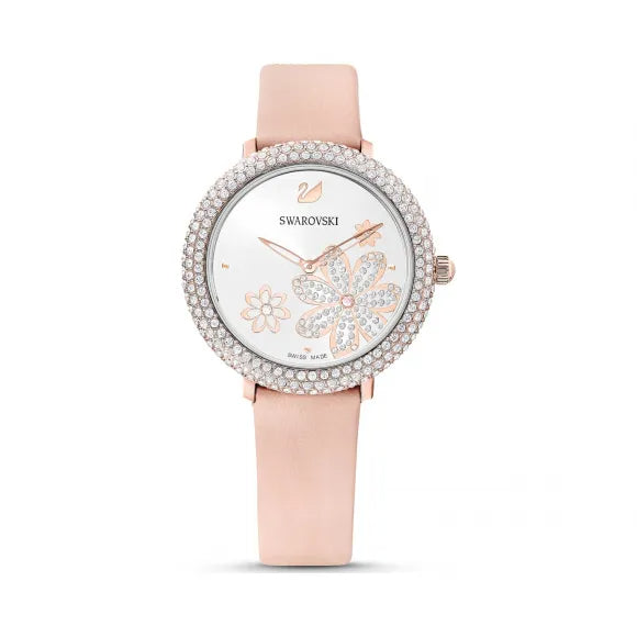 Swarovski Crystal Quartz Pink Dial Pink Leather Strap Watch for Women - 5575217