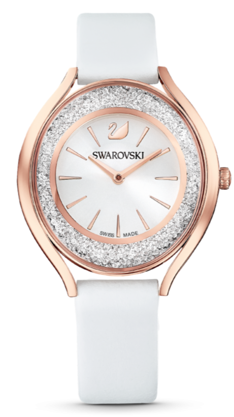 Swarovski Crystalline Aura Crystals Silver Dial White Leather Strap Watch for Women - 5519453