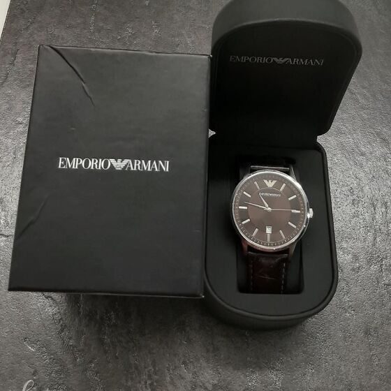 Emporio Armani Renato Classic Brown Dial Brown Leather Strap Watch For Men - AR2413