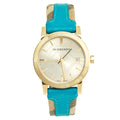 Burberry Heritage Gold Dial Blue Leather Strap Watch for Women - BU9112