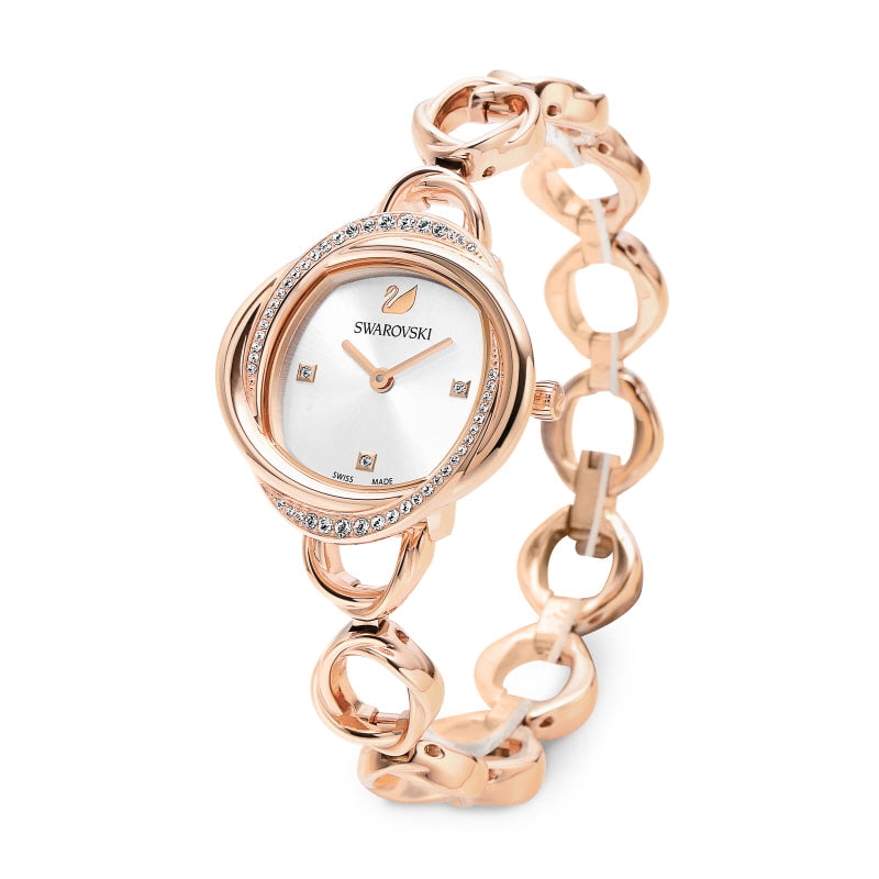 Swarovski Crystal Flower Silver Dial Rose Gold Steel Strap Watch for Women - 5547626