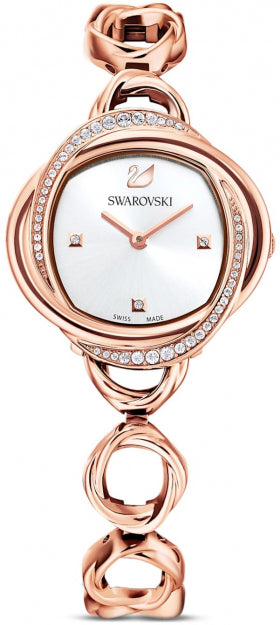 Swarovski Crystal Flower Silver Dial Rose Gold Steel Strap Watch for Women - 5547626