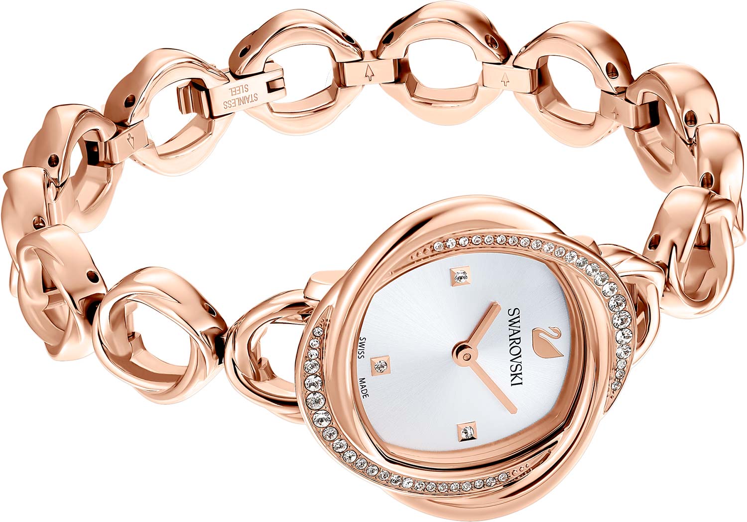 Swarovski Crystal Flower Silver Dial Rose Gold Steel Strap Watch for Women - 5547626