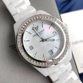 Emporio Armani Ceramica Mother of Pearl White Dial White Steel Strap Watch For Women - AR1426