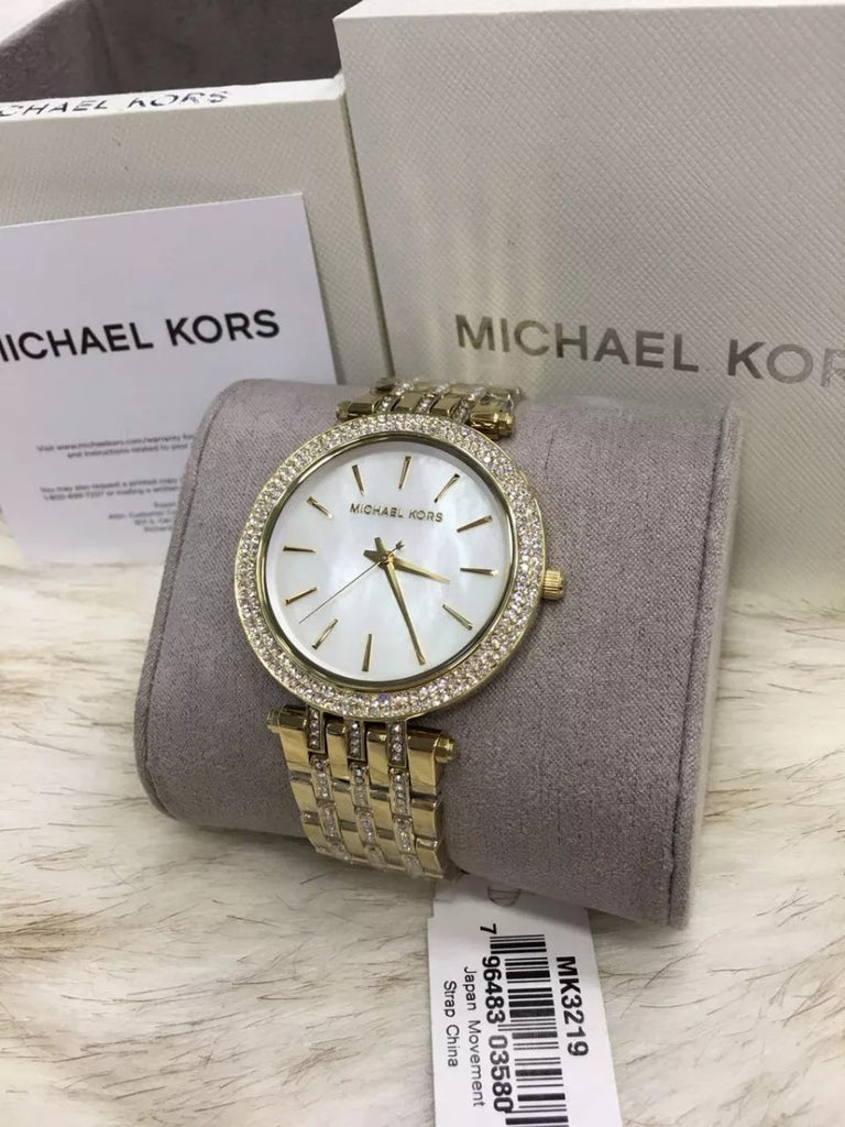 Michael Kors Darci Mother of Pearl Dial Gold Steel Strap Watch for Women - MK3219