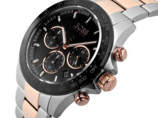 Hugo Boss Here Chronograph Black Dial Two Tone Steel Strap Watch for Men - 1513757