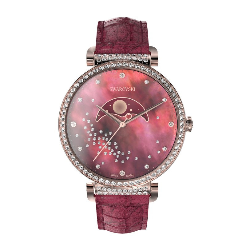 Swarovski Passage Moon Phase Red Dial Red Leather Strap Watch for Women - 5613323