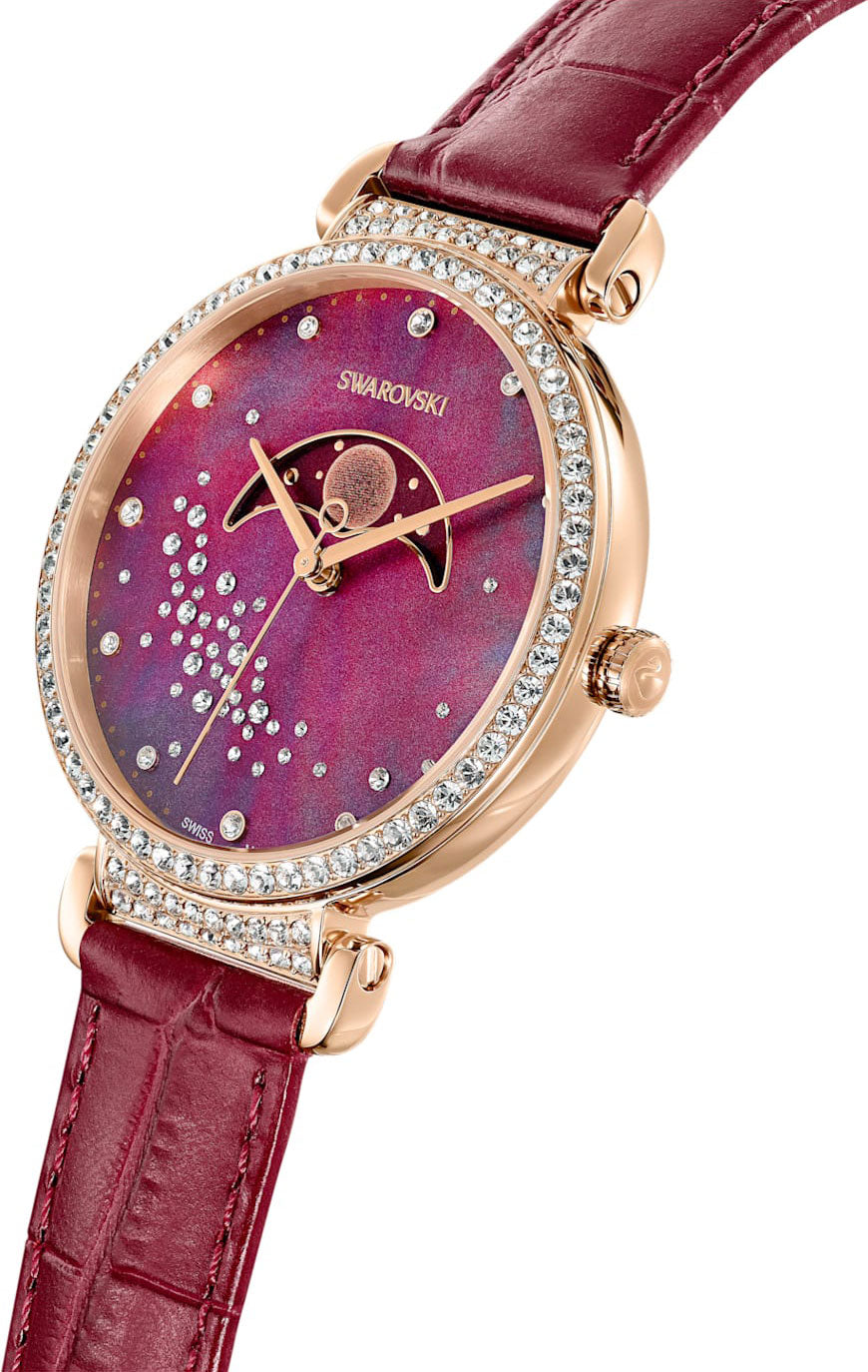 Swarovski Passage Moon Phase Red Dial Red Leather Strap Watch for Women - 5613323