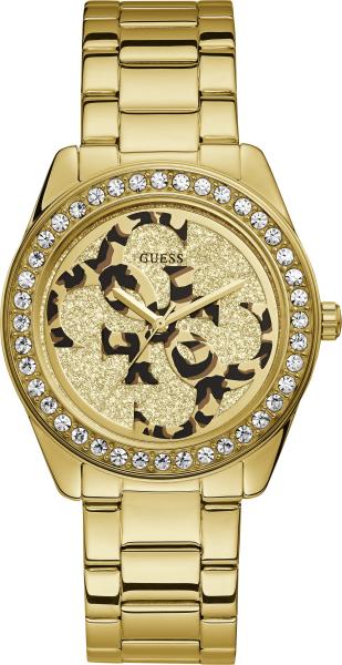 Guess G Twist Diamonds Gold Dial Gold Steel Strap Watch For Women - W1201L2