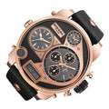 Diesel Big Daddy Gold & Black Dial Black Leather Strap Watch For Men - DZ7261