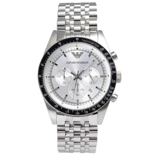 Emporio Armani Sportivo Chronograph Silver Dial Silver Stainless Steel Watch For Men - AR6073