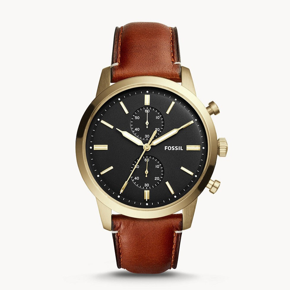 Fossil Townsman Chronograph Black Dial Brown Leather Strap Watch for Men - FS5338