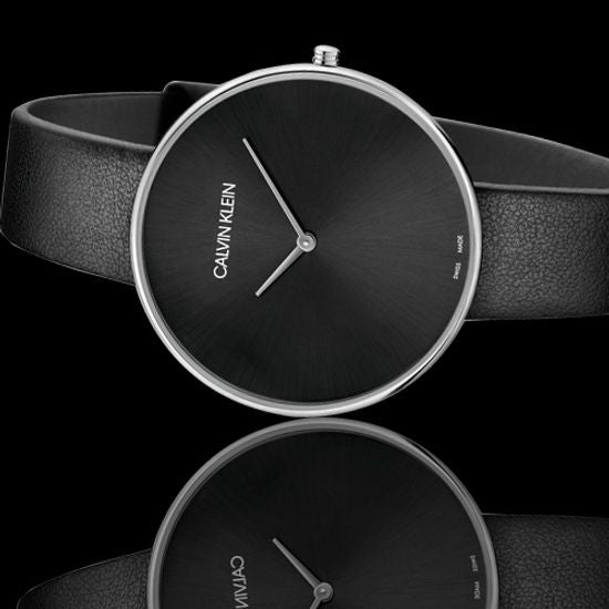 Calvin Klein Full Moon Black Dial Black Leather Strap Watch for Women - K8Y231C1