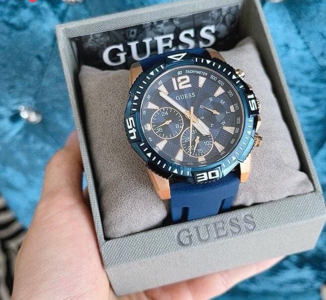 Guess Commander Blue Dial Blue Rubber Strap Watch for Men - GW0211G4