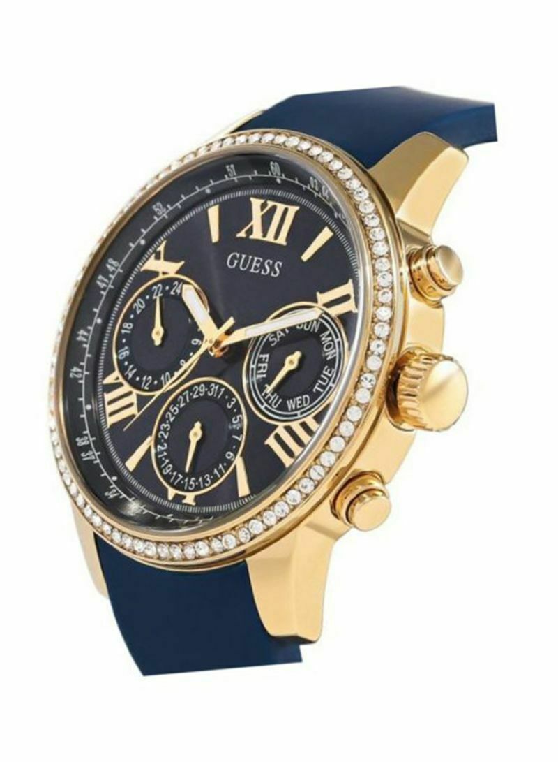 Guess Sunrise Blue Dial with Diamonds Blue Rubber Strap Watch For Women - W0616L2