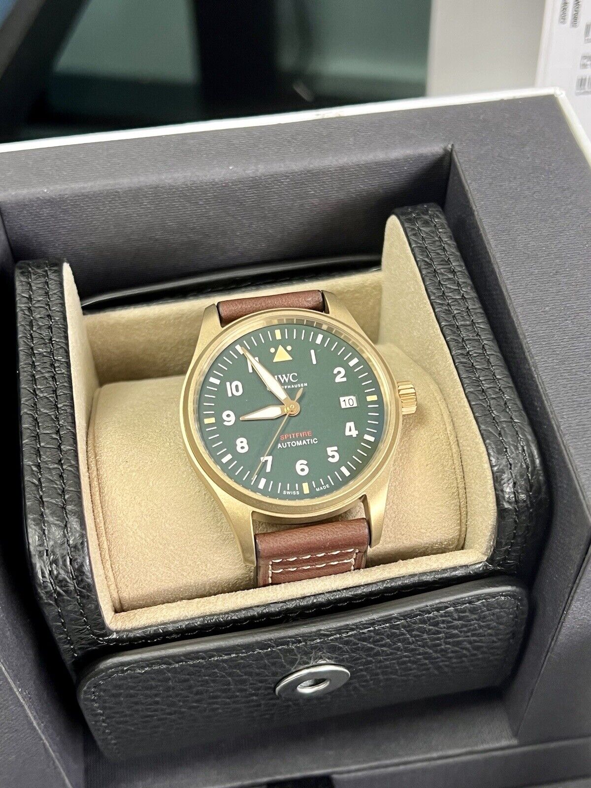 IWC Pilot's Watch Automatic Spitfire Green Dial Brown Leather Strap Watch for Men - IW326802