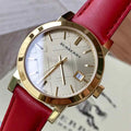 Burberry The City Gold Dial Red Leather Strap Watch for Women - BU9140